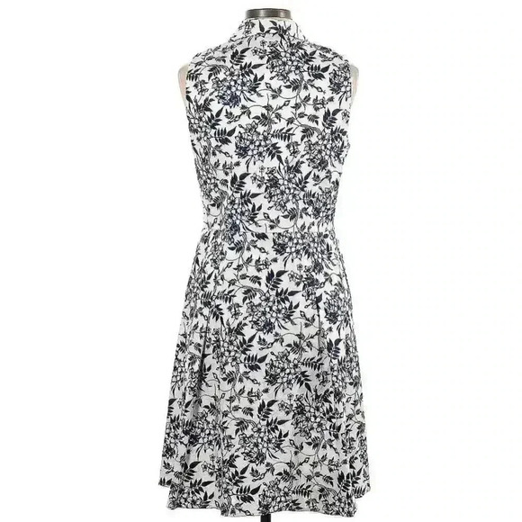 CAROLINA HERRERA Sleeveless Midi Dress 12 L Mock Neck Navy Floral Motif Damask - Picture 3 of 13